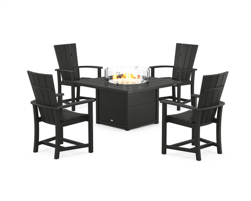 POLYWOOD® Quattro 4-Piece Upright Adirondack Conversation Set with Fire Pit Table in Green
