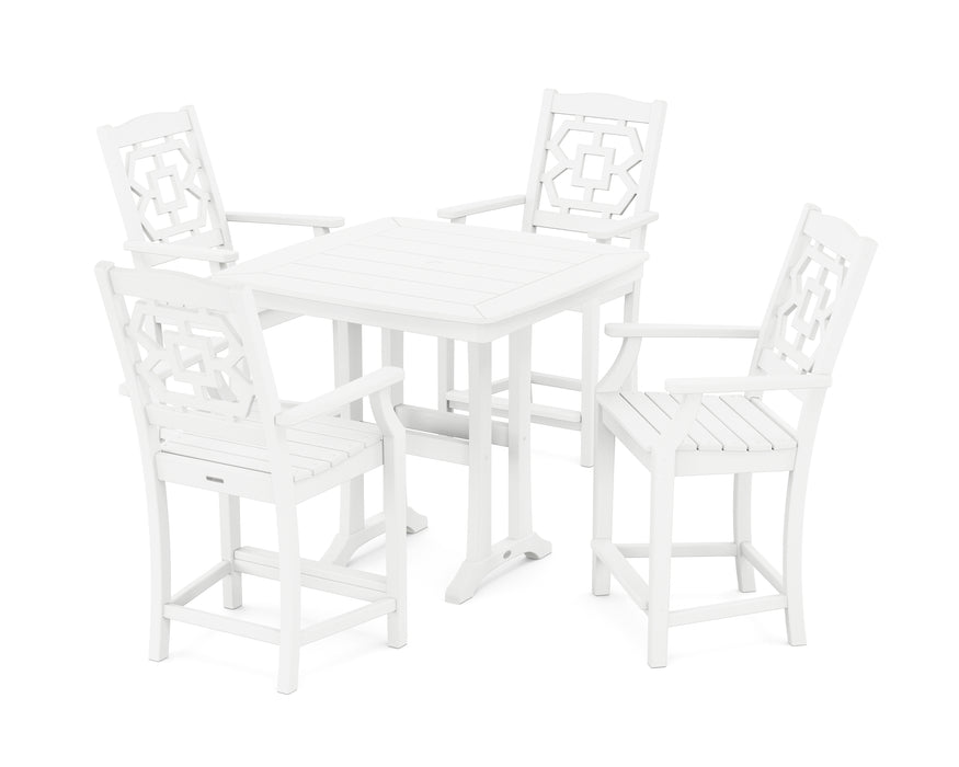 Martha Stewart by POLYWOOD Chinoiserie 5-Piece Counter Set with Trestle Legs in White