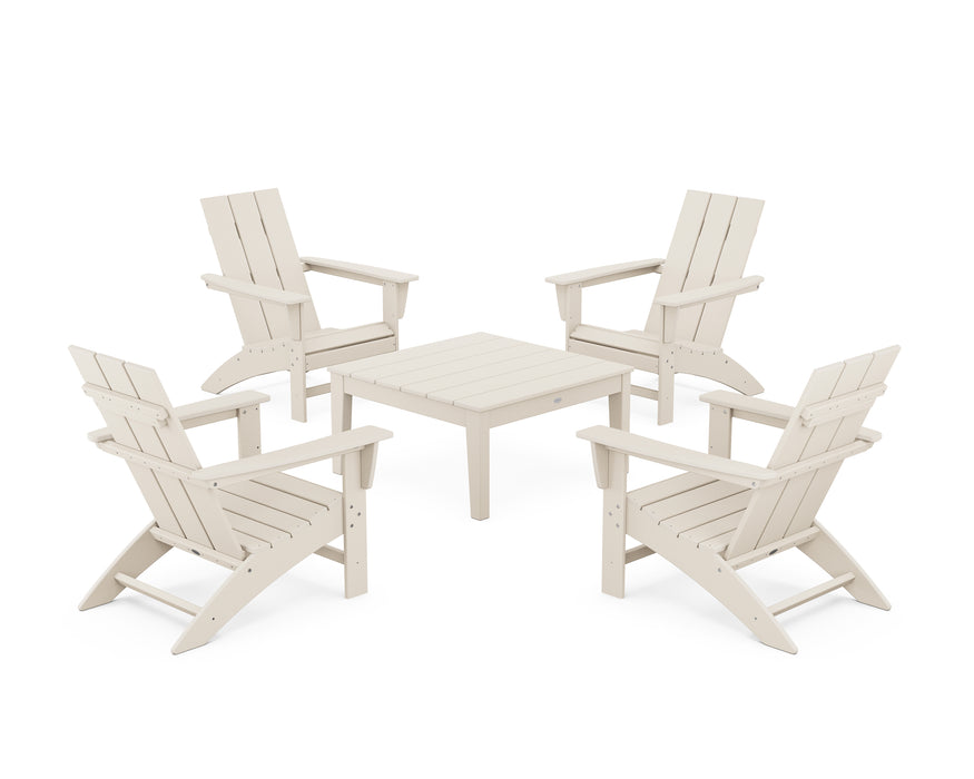 POLYWOOD 5-Piece Modern Adirondack Chair Conversation Set with 36" Conversation Table in Sand