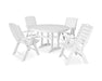 POLYWOOD® 5-Piece Nautical Highback Chair Round Dining Set with Trestle Legs in White