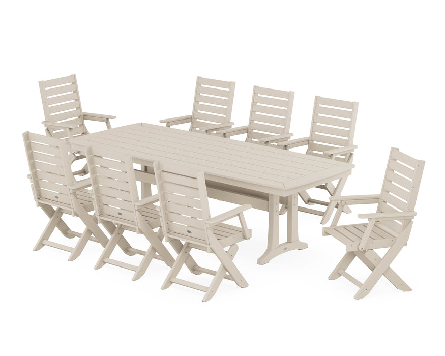 POLYWOOD Captain 9-Piece Dining Set with Trestle Legs in Sand