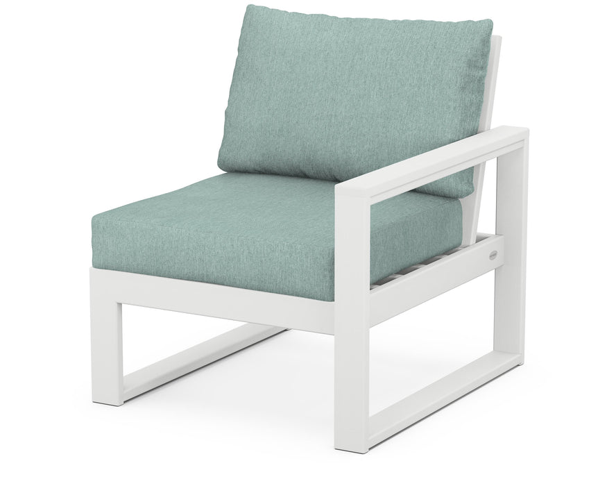 POLYWOOD® EDGE Modular Right Arm Chair in White with Glacier Spa fabric