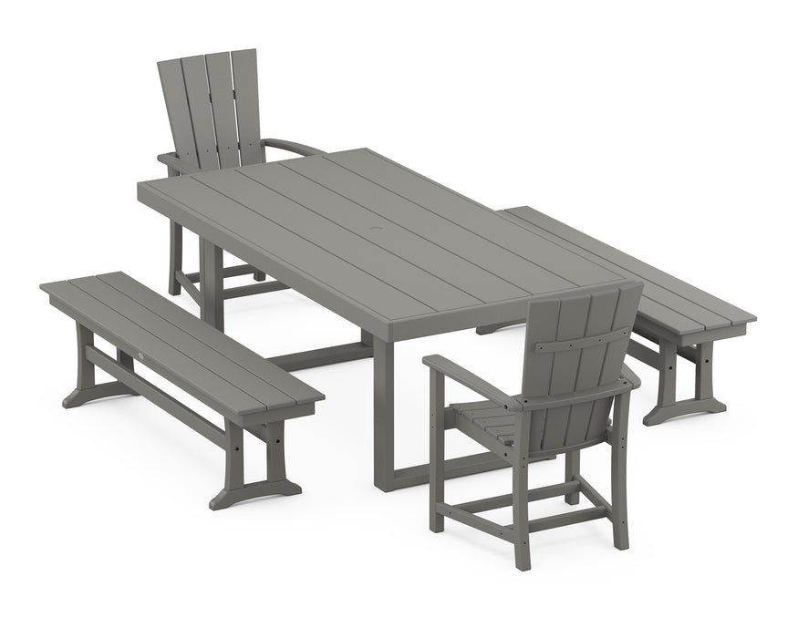 POLYWOOD Quattro 5-Piece Dining Set with Benches in Slate Grey