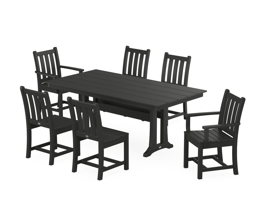 POLYWOOD Traditional Garden 7-Piece Farmhouse Dining Set With Trestle Legs in Black