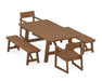 POLYWOOD EDGE 5-Piece Rustic Farmhouse Dining Set With Benches in Teak