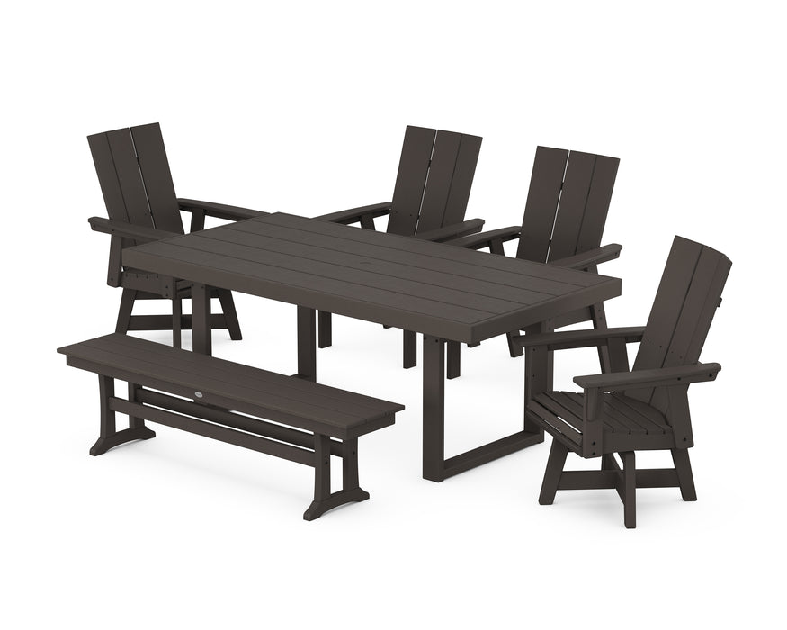POLYWOOD Modern Adirondack 6-Piece Dining Set with Trestle Legs in Vintage Coffee