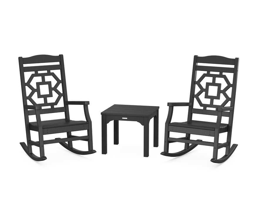 Martha Stewart by POLYWOOD Chinoiserie 3-Piece Rocking Chair Set in Black