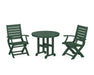 POLYWOOD Signature Folding Chair 3-Piece Round Farmhouse Dining Set in Green
