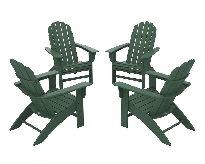 POLYWOOD 4-Piece Vineyard Curveback Adirondack Chair Conversation Set in Green