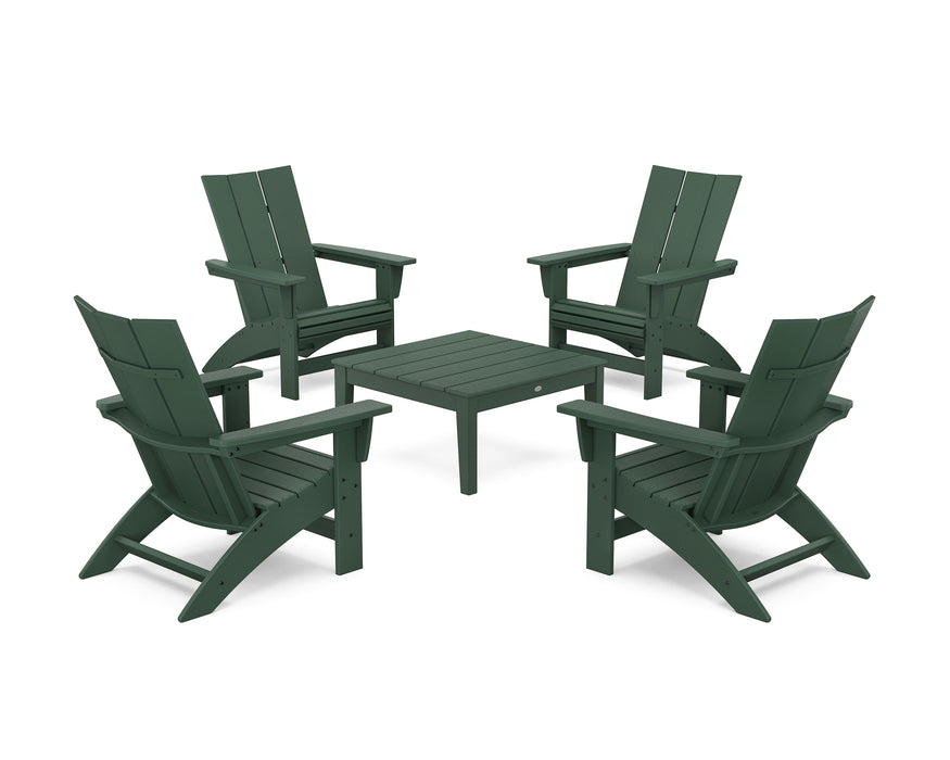 POLYWOOD® 5-Piece Modern Grand Adirondack Chair Conversation Group in Lemon / White