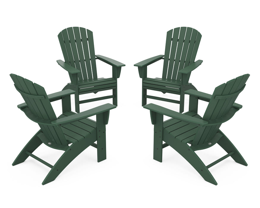 POLYWOOD 4-Piece Nautical Curveback Adirondack Chair Conversation Set in Green