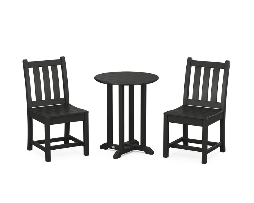 POLYWOOD Traditional Garden Side Chair 3-Piece Round Dining Set in Black