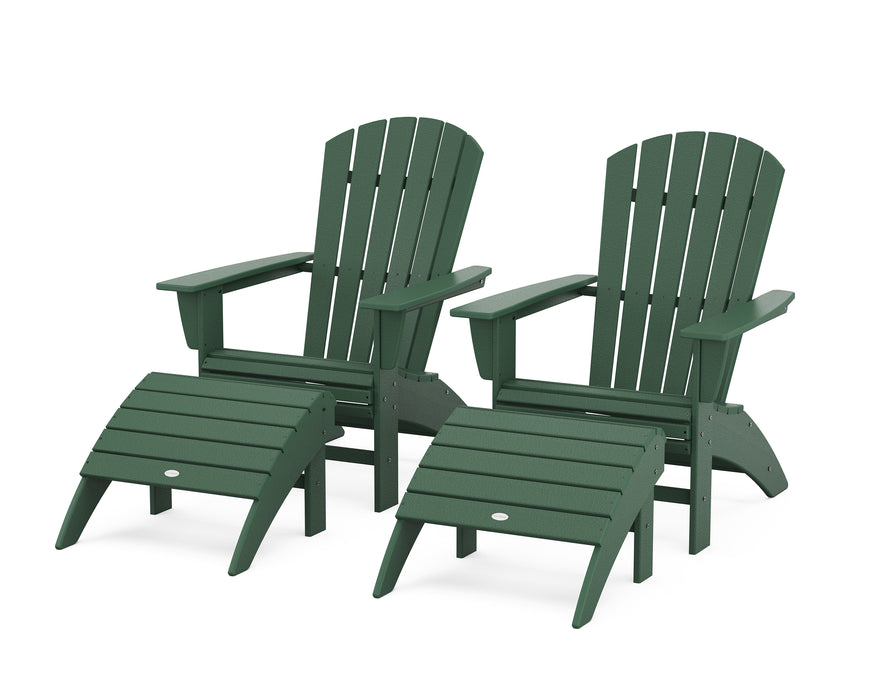 POLYWOOD Nautical Curveback Adirondack Chair 4-Piece Set with Ottomans in Green