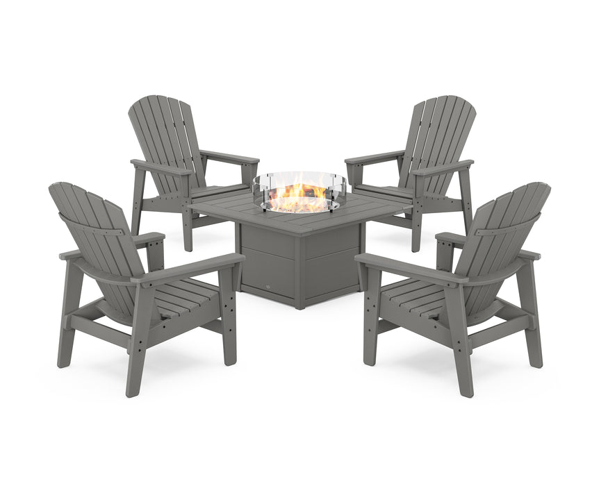 POLYWOOD® 5-Piece Nautical Grand Upright Adirondack Conversation Set with Fire Pit Table in Slate Grey