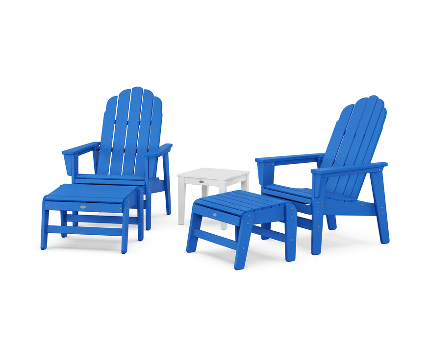 POLYWOOD® 5-Piece Vineyard Grand Upright Adirondack Set with Ottomans and Side Table in Pacific Blue / White