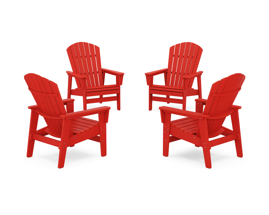 POLYWOOD® 4-Piece Nautical Grand Upright Adirondack Chair Conversation Set in Sunset Red