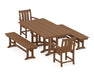 POLYWOOD® Oxford 5-Piece Farmhouse Dining Set with Benches in Teak