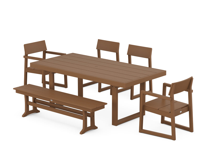POLYWOOD EDGE 6-Piece Dining Set with Bench in Teak