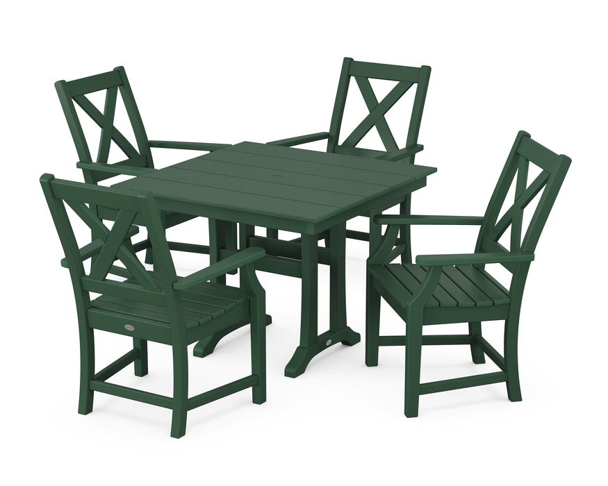 POLYWOOD Braxton 5-Piece Farmhouse Dining Set With Trestle Legs in Green