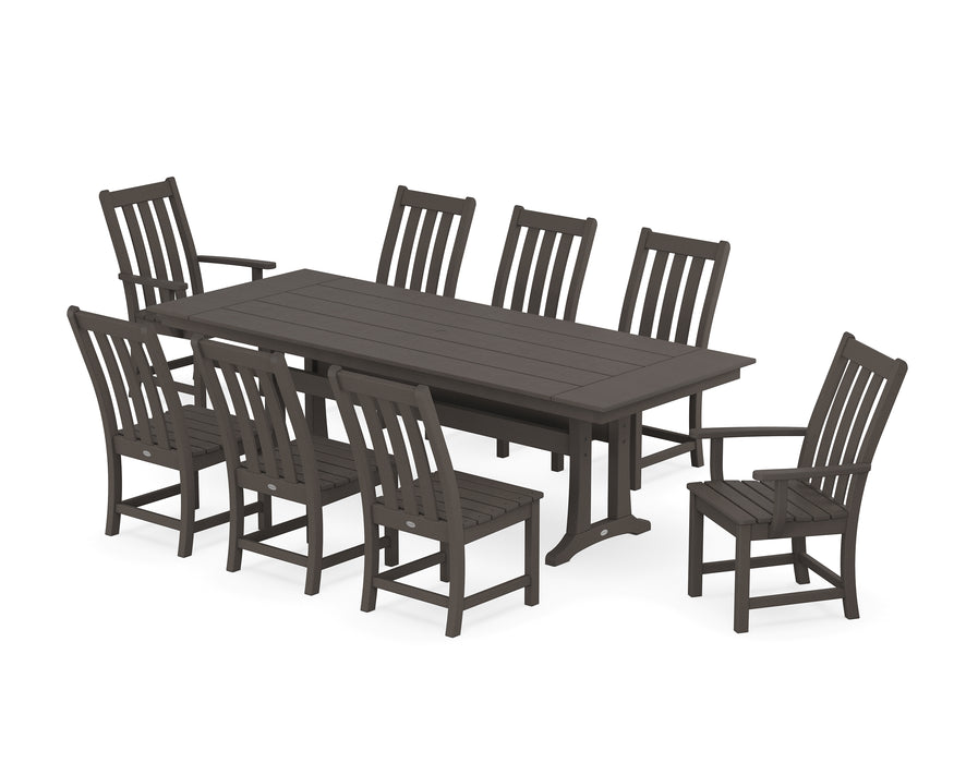 POLYWOOD Vineyard 9-Piece Farmhouse Dining Set with Trestle Legs in Vintage Coffee