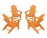 POLYWOOD 4-Piece Vineyard Curveback Adirondack Chair Conversation Set in Tangerine