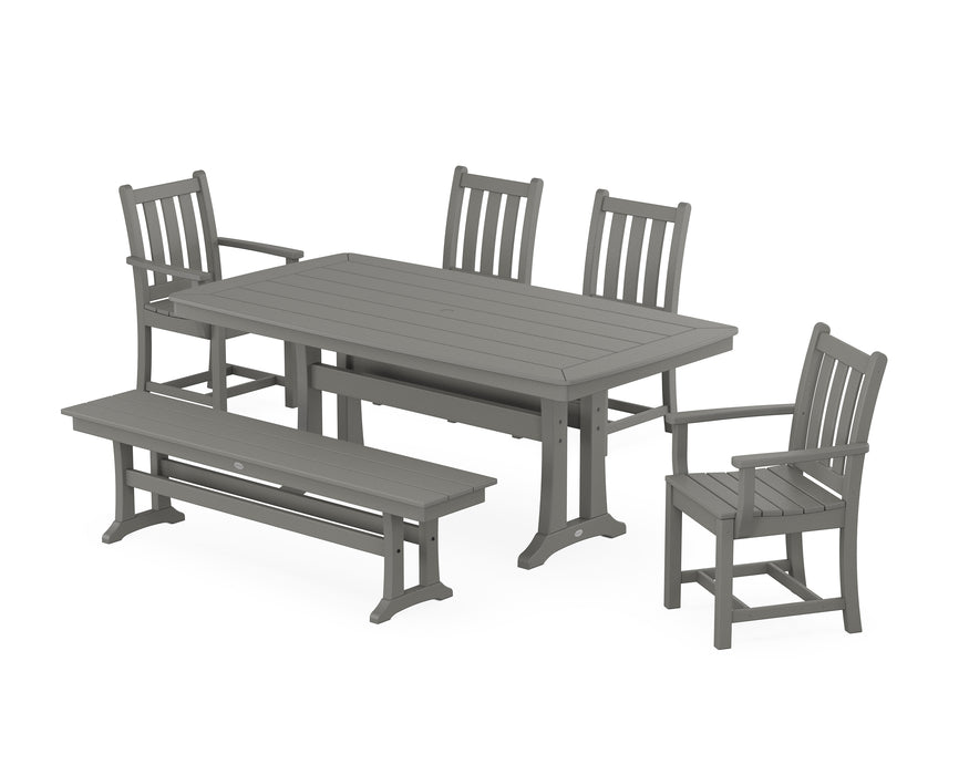 POLYWOOD Traditional Garden 6-Piece Dining Set with Trestle Legs in Slate Grey