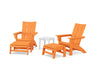 POLYWOOD® 5-Piece Modern Grand Adirondack Set with Ottomans and Side Table in Tangerine / White