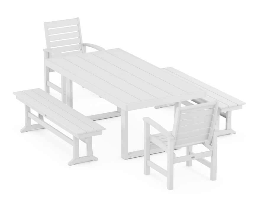 POLYWOOD Signature 5-Piece Dining Set with Benches in White
