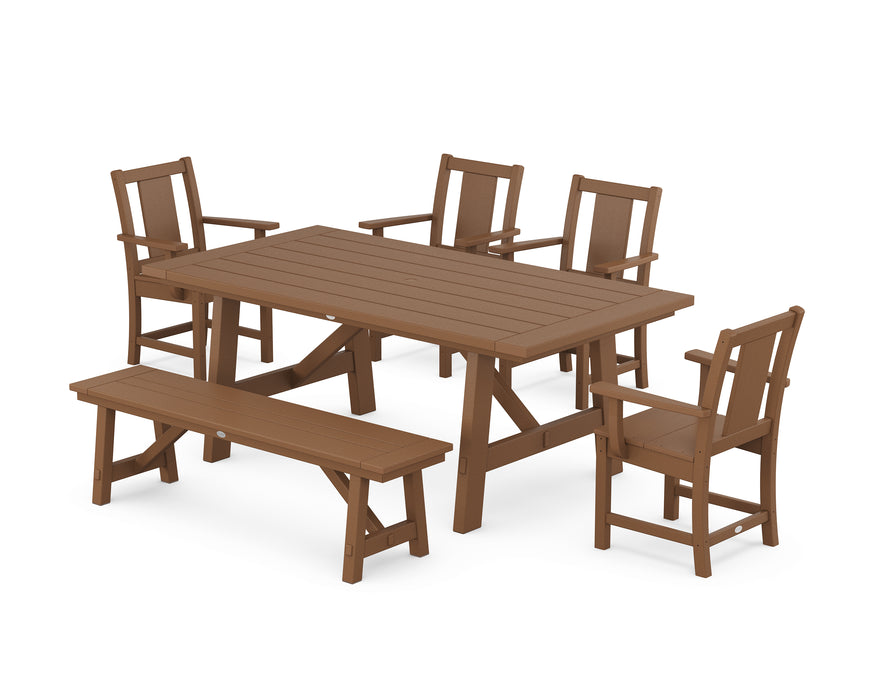 POLYWOOD® Prairie 6-Piece Rustic Farmhouse Dining Set with Bench in Black