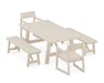 POLYWOOD EDGE 5-Piece Rustic Farmhouse Dining Set With Benches in Sand
