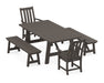 POLYWOOD Vineyard 5-Piece Rustic Farmhouse Dining Set With Trestle Legs in Vintage Coffee