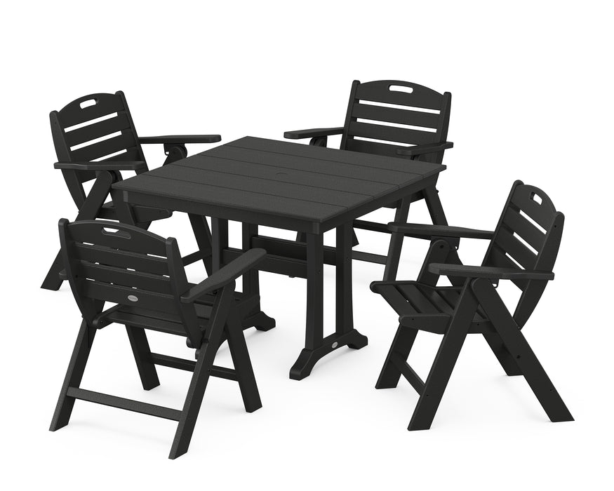 POLYWOOD Nautical Lowback 5-Piece Farmhouse Dining Set With Trestle Legs in Black