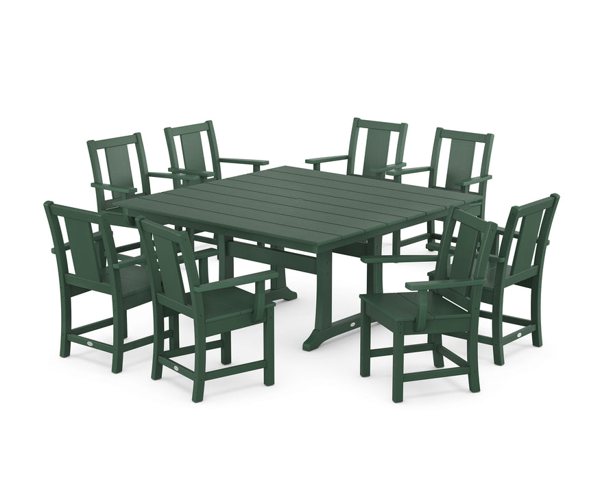 POLYWOOD® Prairie 9-Piece Square Farmhouse Dining Set with Trestle Legs in Black