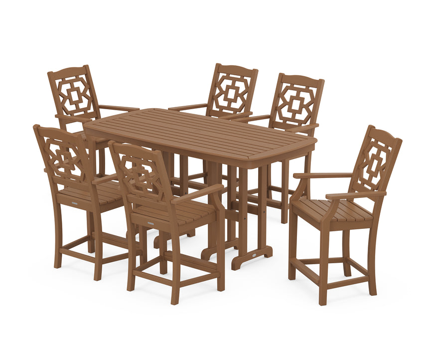 Martha Stewart by POLYWOOD Chinoiserie Arm Chair 7-Piece Counter Set in Teak