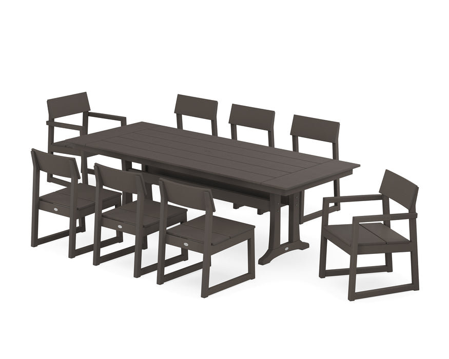 POLYWOOD EDGE 9-Piece Farmhouse Dining Set with Trestle Legs in Vintage Coffee