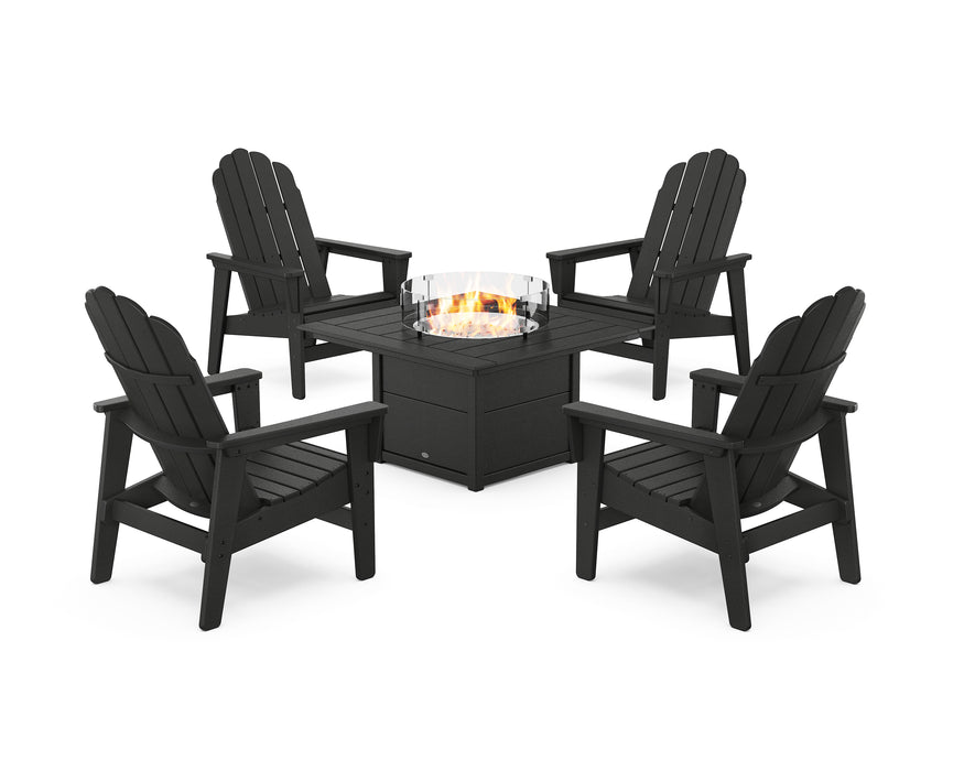 POLYWOOD® 5-Piece Vineyard Grand Upright Adirondack Conversation Set with Fire Pit Table in Green