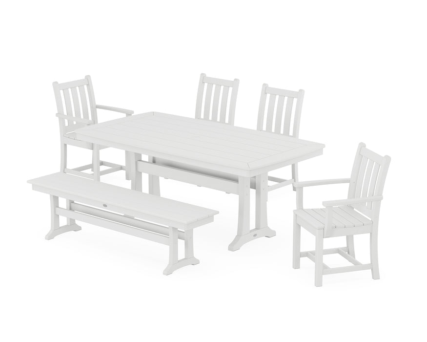 POLYWOOD Traditional Garden 6-Piece Dining Set with Trestle Legs in White