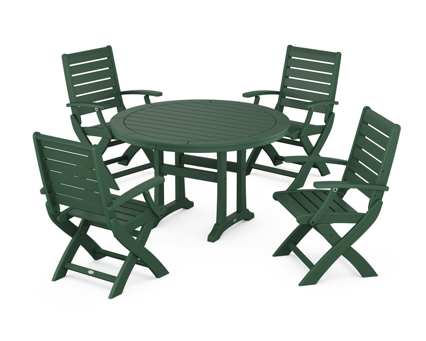 POLYWOOD Signature 5-Piece Round Dining Set with Trestle Legs in Green