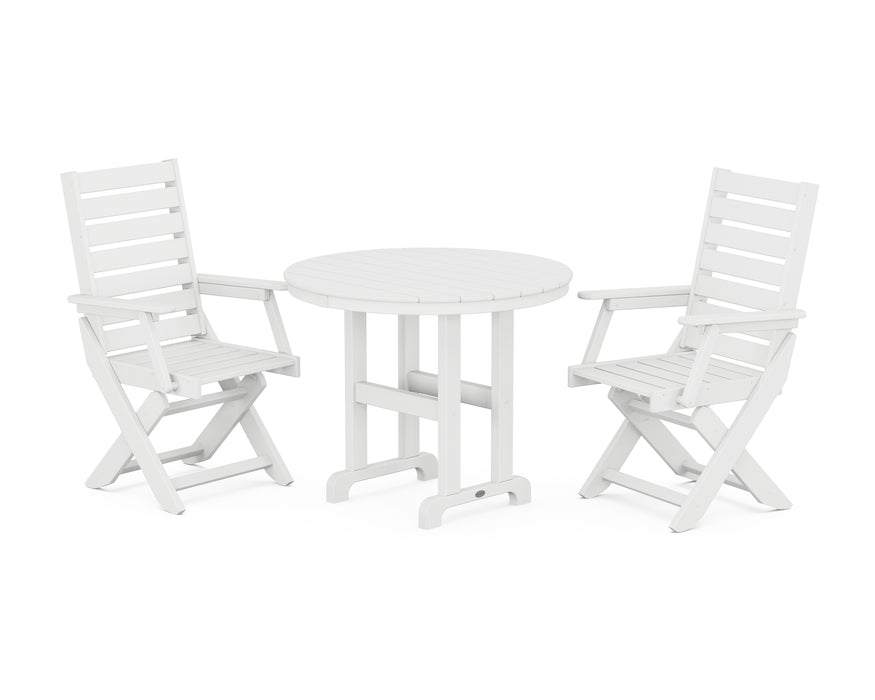 POLYWOOD Captain 3-Piece Round Dining Set in White
