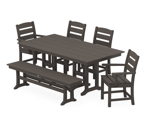 POLYWOOD Lakeside 6-Piece Farmhouse Dining Set with Bench in Vintage Coffee