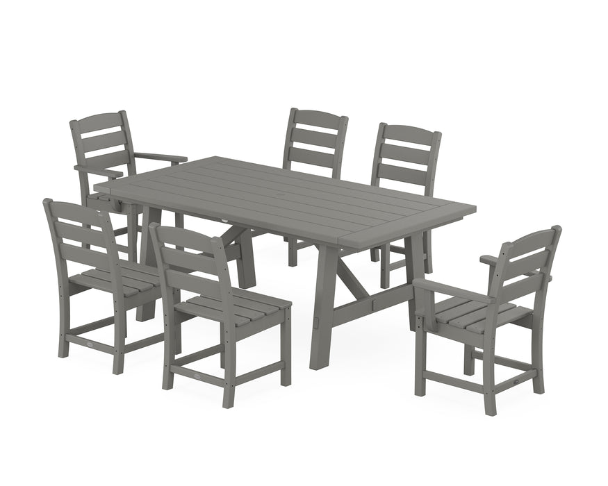 POLYWOOD Lakeside 7-Piece Rustic Farmhouse Dining Set With Trestle Legs in Slate Grey