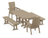 POLYWOOD Modern Curveback Adirondack 5-Piece Dining Set with Benches in Vintage Sahara