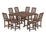 Martha Stewart by POLYWOOD Chinoiserie 9-Piece Square Side Chair Counter Set with Trestle Legs in Mahogany