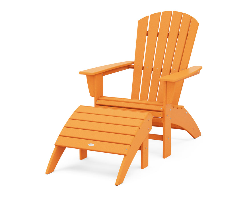 POLYWOOD Nautical Curveback Adirondack Chair 2-Piece Set with Ottoman in Tangerine