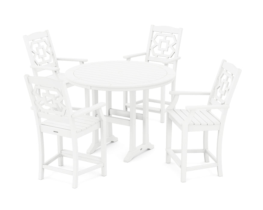 Martha Stewart by POLYWOOD Chinoiserie 5-Piece Round Counter Set in White