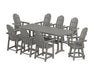 POLYWOOD® Vineyard Curveback Adirondack Swivel 9-Piece Counter Set with Trestle Legs in Slate Grey