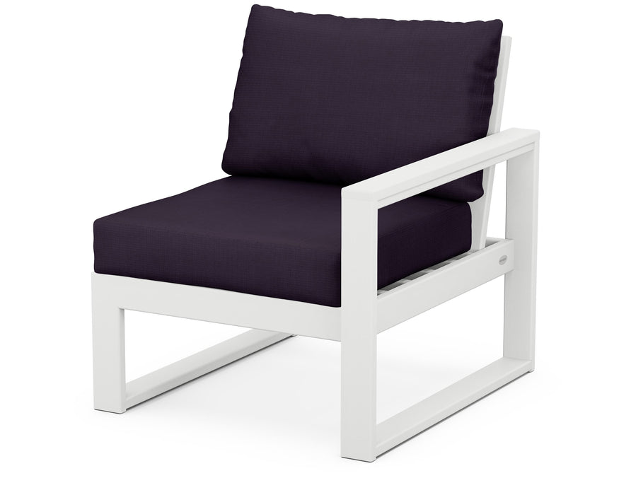 POLYWOOD® EDGE Modular Right Arm Chair in White with Navy Linen fabric