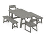 POLYWOOD EDGE 5-Piece Rustic Farmhouse Dining Set With Benches in Slate Grey