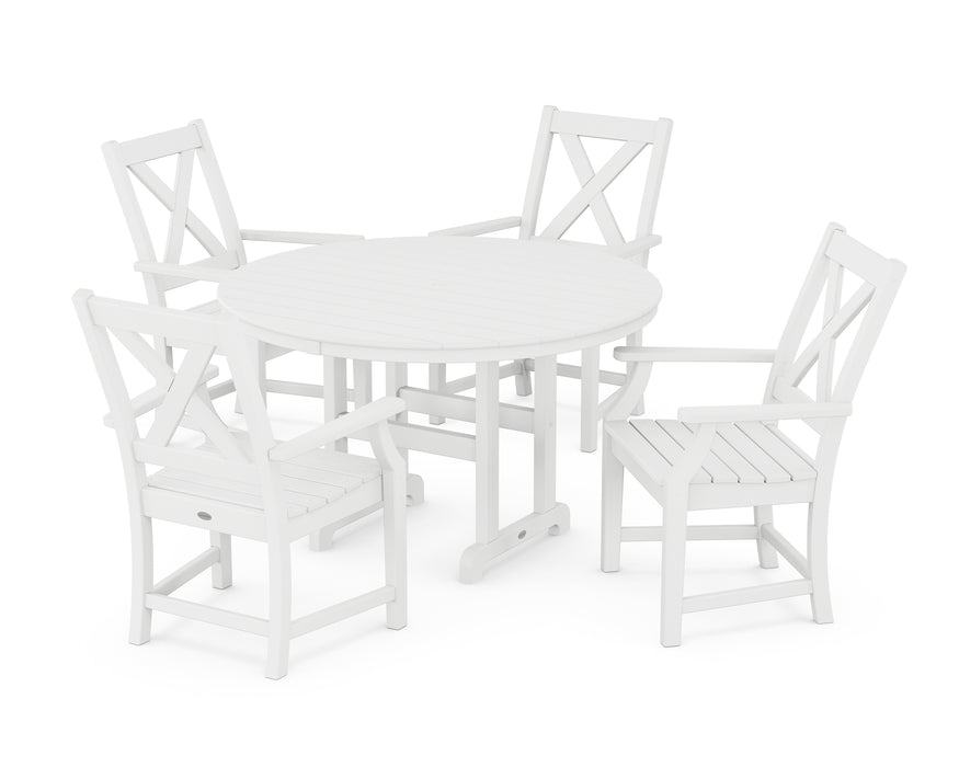 POLYWOOD Braxton 5-Piece Round Farmhouse Dining Set in White