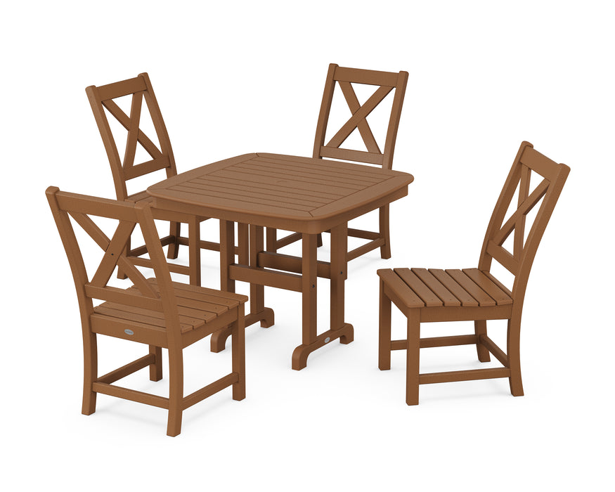 POLYWOOD Braxton Side Chair 5-Piece Dining Set in Teak